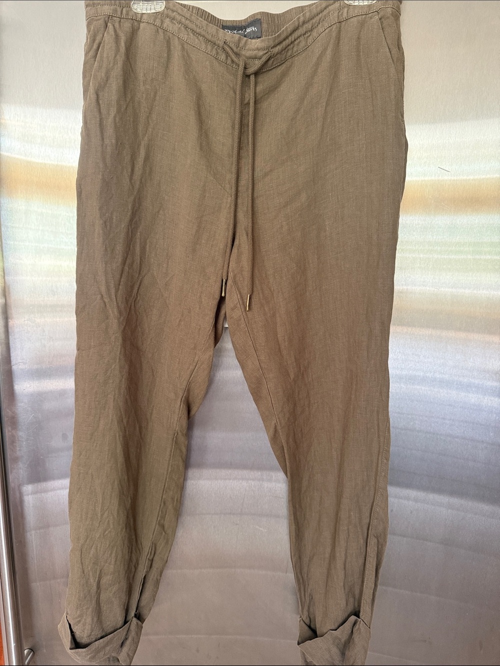 Women’s Michael Stars summer linen pull on pants, dark tan, sz M